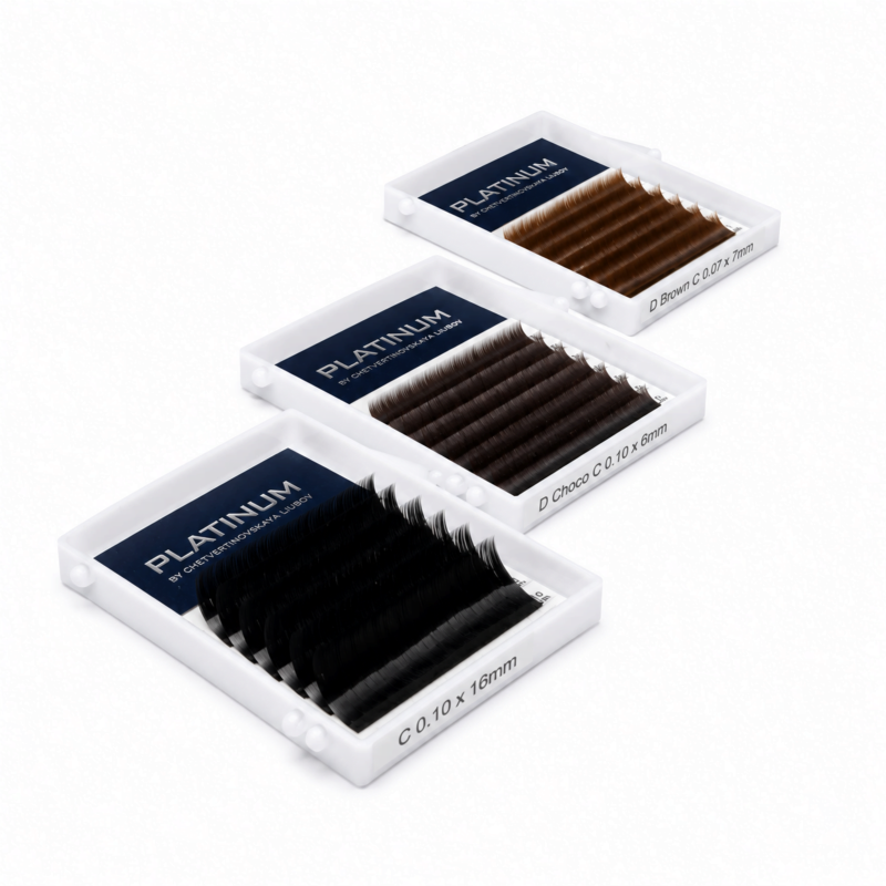 Eyelash Extensions Dark Choco PLATINUM 6 lines Сurl C 0.07 5mm NEW small
