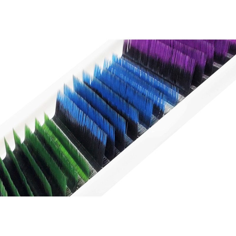 Eyelash Extensions Color Ombre MIX (Purple/Blue/Green) PLATINUM Curl L 0.10 8–13mm